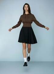 Cropped hoodie met brede tailleband