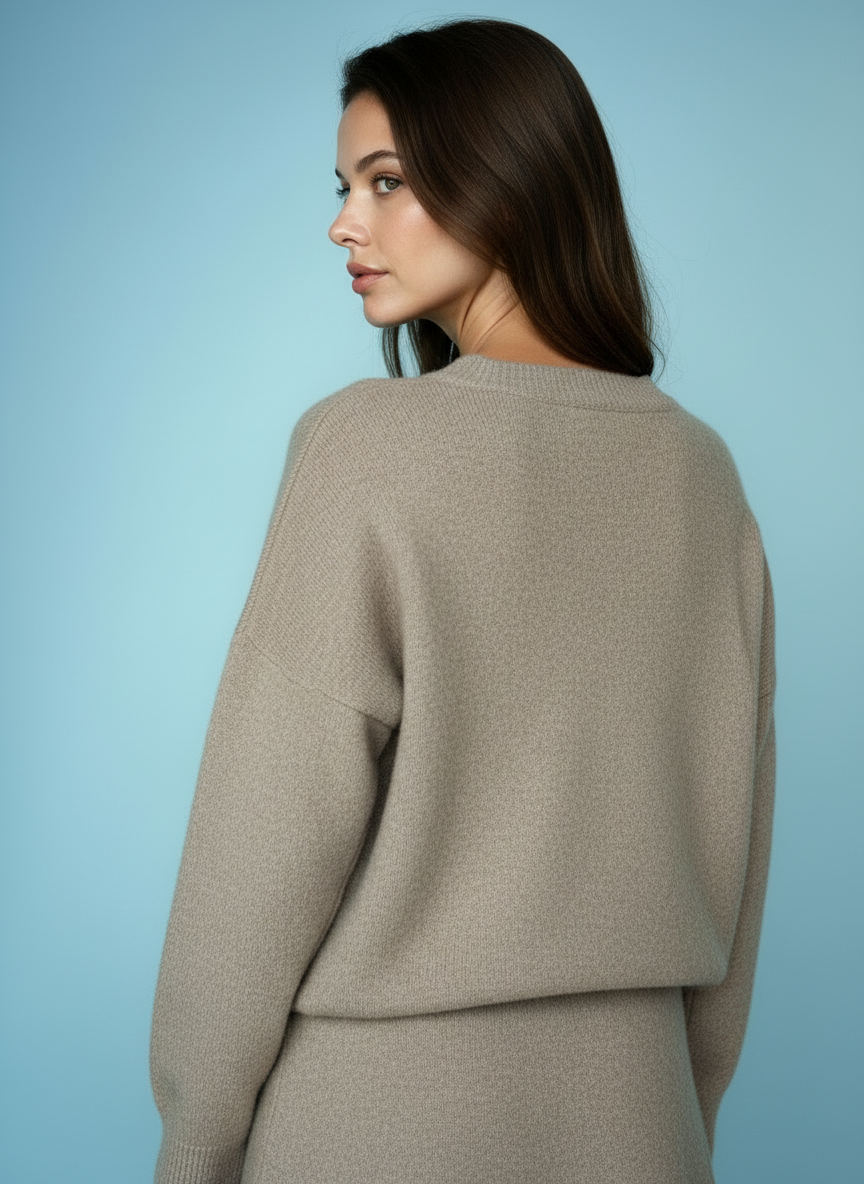 Dames Gebreide Set – Trui & Mini Rok met Hoge Taille