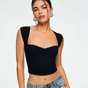 Crop Top Sweetheart Effen Geribbeld Mouwloos