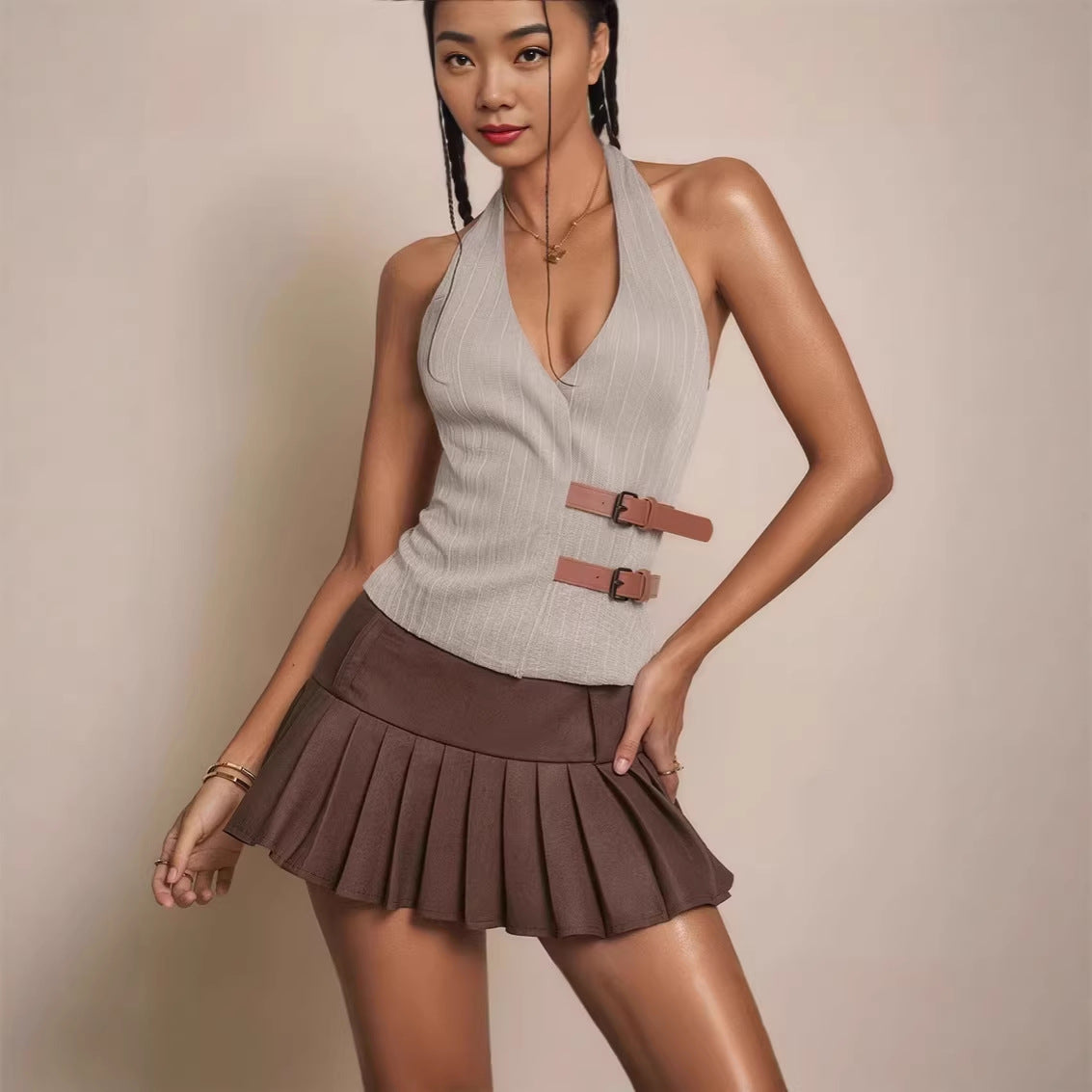 Minimalistisch Slim Fit Haltervest voor Dames