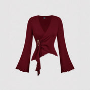 Dames Asymmetrische V-Hals Top – Elegant & Feminien