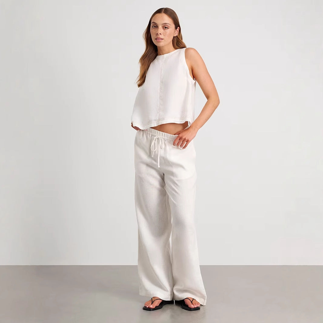 Nieuwe casual set met wijde pijpen en mouwloos vest