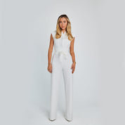 Mode Elegante Lange Mouwloze Jumpsuit Zomer V-hals Casual Wijde Pijpen