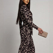 V-hals Jumpsuit met Print – Elegante Longsleeve voor Lente & Herfst