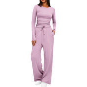 Dames Effen Kleur Casual Top En Broek Set