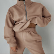 Opstaande kraag pak rits crop sportkleding sweatshirt met lange mouwen en broek