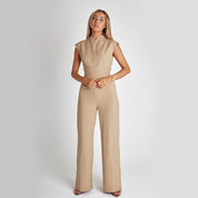 Mode Elegante Lange Mouwloze Jumpsuit Zomer V-hals Casual Wijde Pijpen