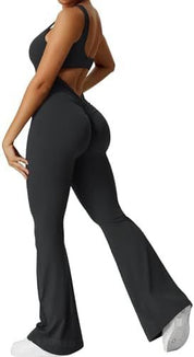 Dames mouwloze flare jumpsuits fitness yoga lange broek