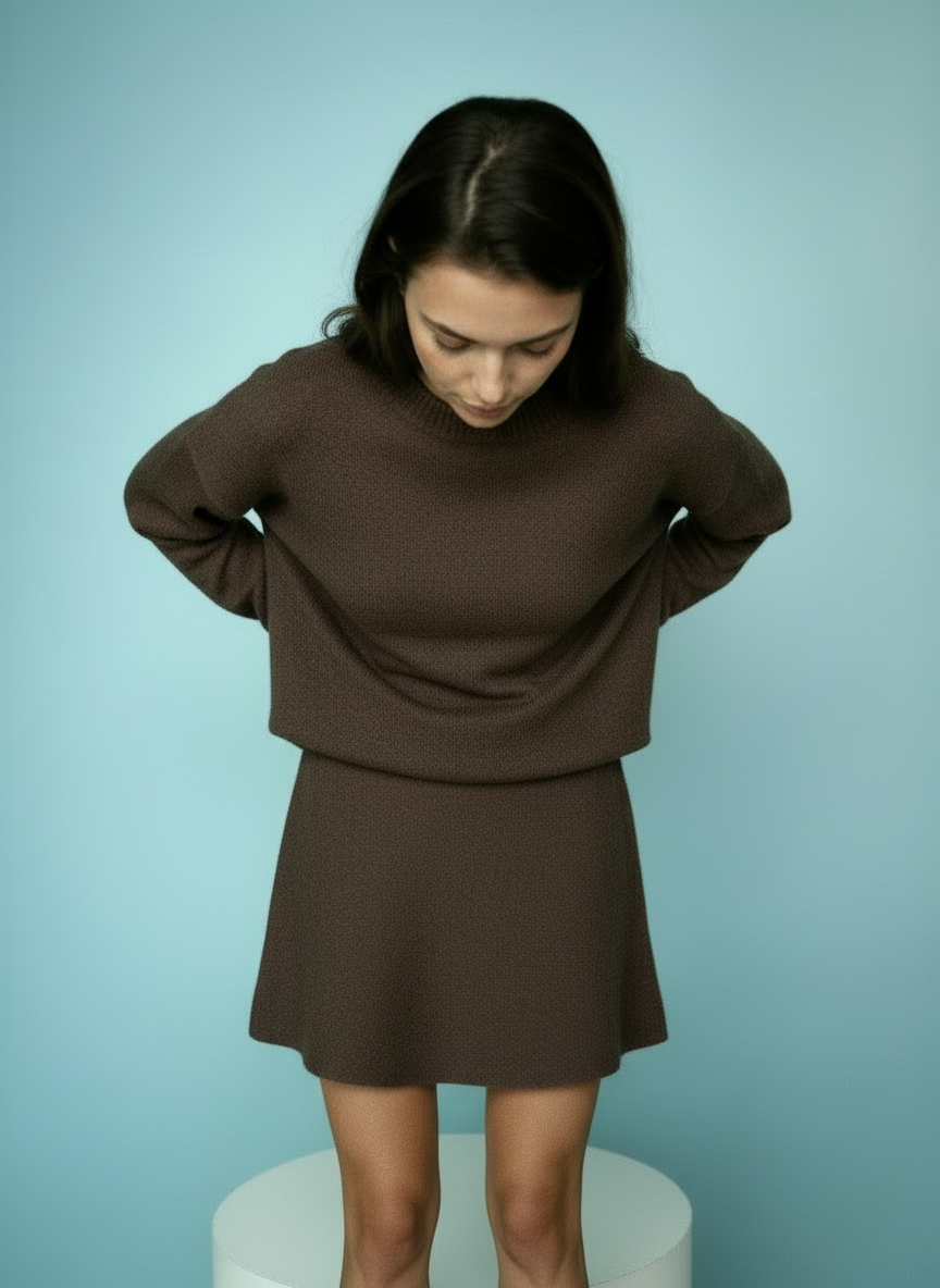 Dames Gebreide Set – Trui & Mini Rok met Hoge Taille