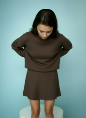 Dames Gebreide Set – Trui & Mini Rok met Hoge Taille