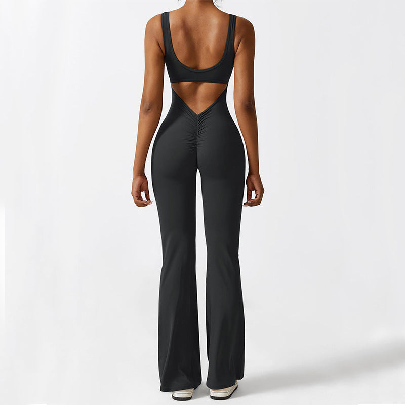 Dames mouwloze flare jumpsuits fitness yoga lange broek