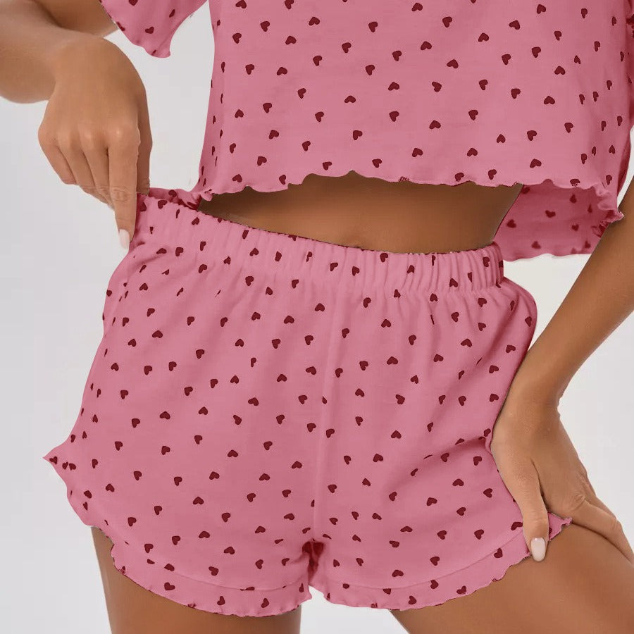 Katoenen hart print korte mouwen pyjama set met shorts dames casual loungewear