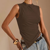 Asymmetrische Sleeveless Top in Coffee Brown
