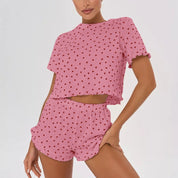 Katoenen hart print korte mouwen pyjama set met shorts dames casual loungewear