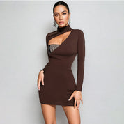 Bodycon-jurk Voor Dames Met Verfraaide Uitgeholde Panelen En Gesplitste Details