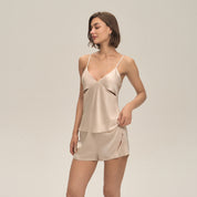 Satijnen Chiffon Cami Shorts Pyjama Set Voor Thuiskleding