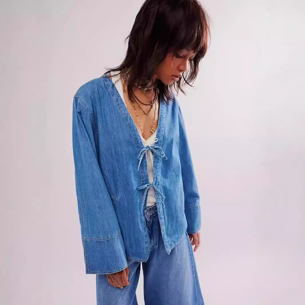 Veelzijdig gewassen spijkeroverhemd met lange mouwen en zak