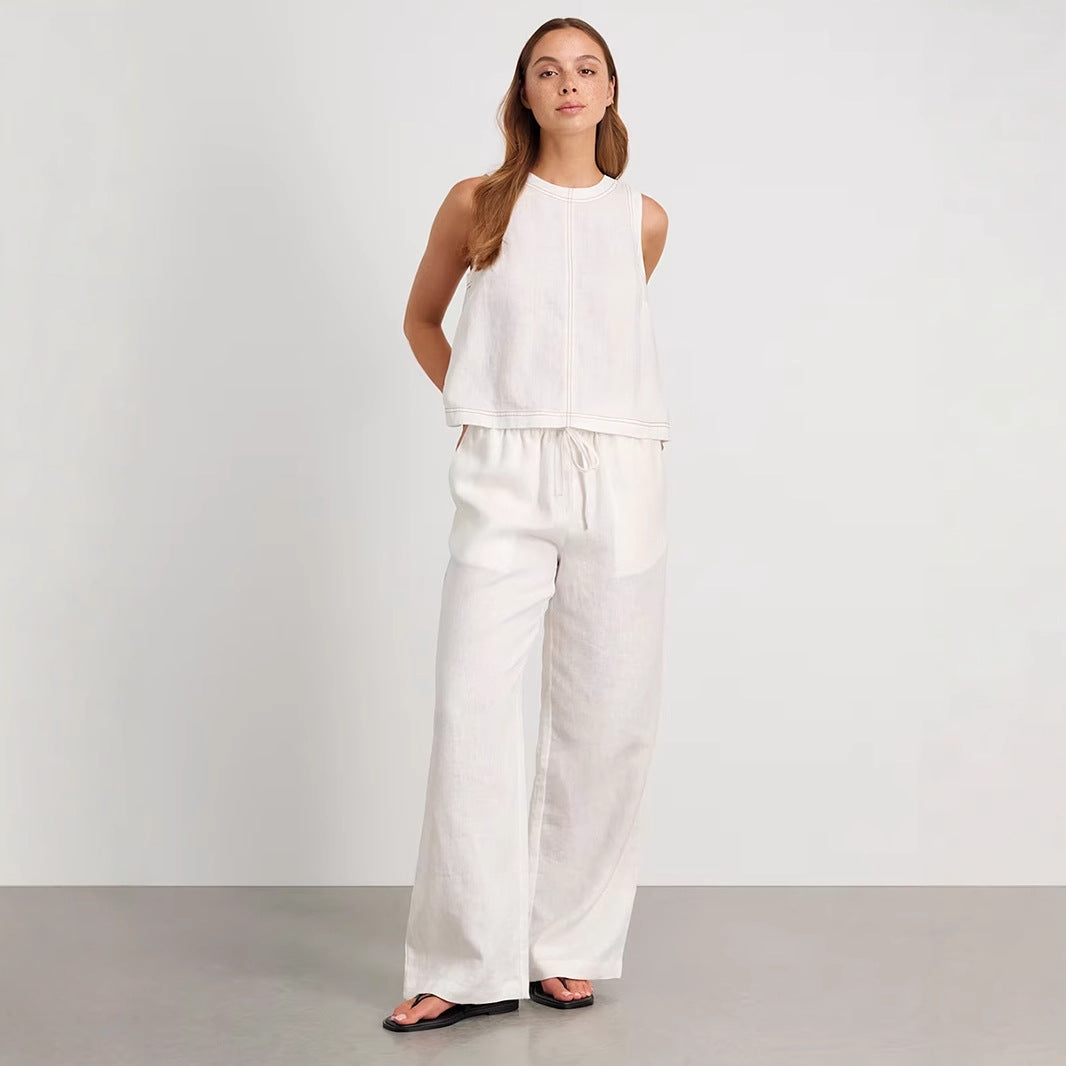 Nieuwe casual set met wijde pijpen en mouwloos vest