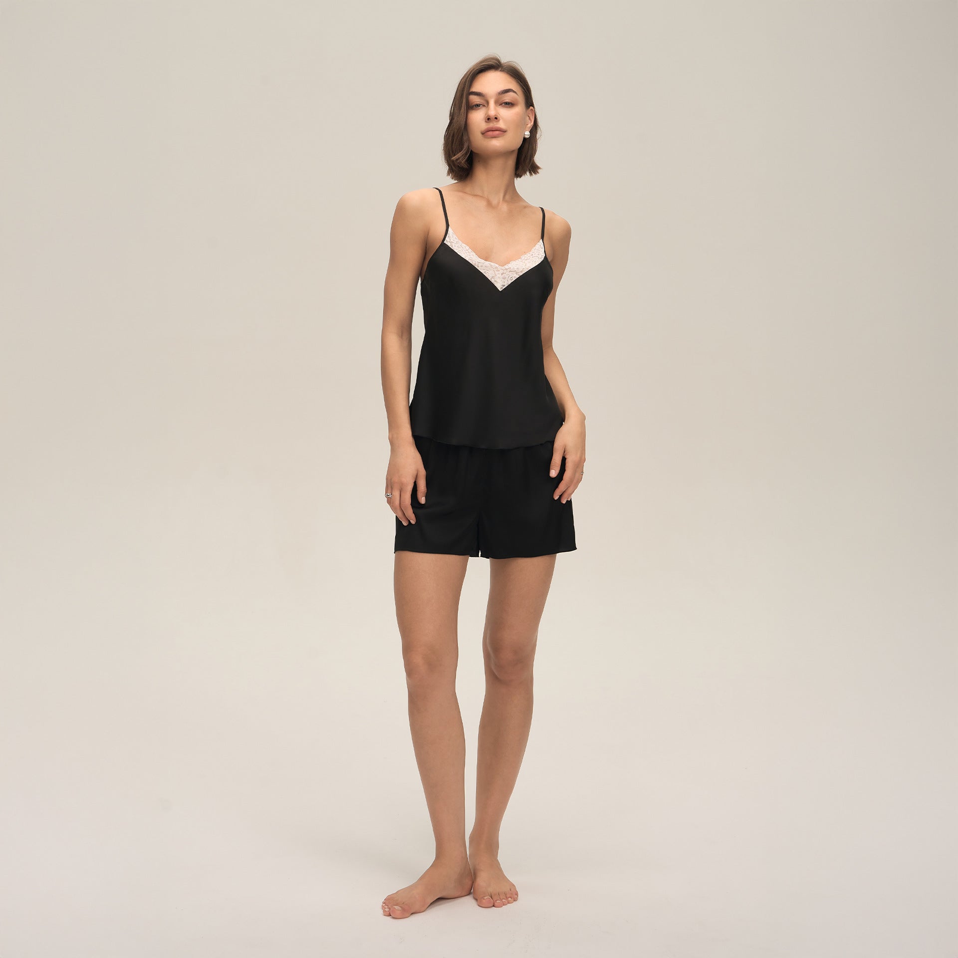 Modieuze casual pyjama met kant, zomers comfortabel hemd en shorts