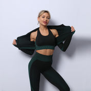 3-delige Seamless Yoga & Gym Set – Sport Bra, Crop Top & Legging