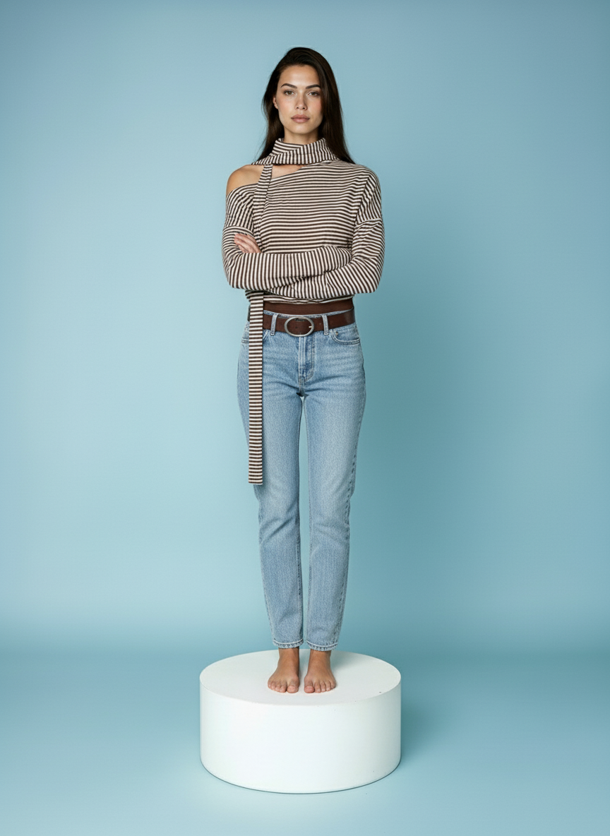 Gestreepte top met sjaaldetail