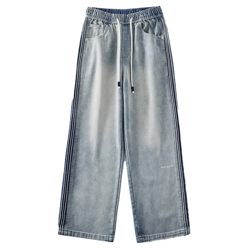 Jeans met elastische taille met rimpelontwerp aan de zijkant