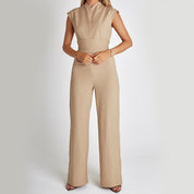 Mode Elegante Lange Mouwloze Jumpsuit Zomer V-hals Casual Wijde Pijpen