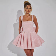 Elegante Glamour Mini Jurk - Hoge Taille met Strik voor Feestjes