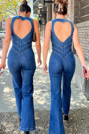 Denim Jumpsuit met Hartvormige Uitsnede