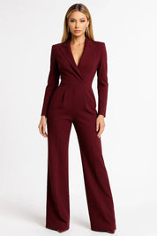 Luxe Blazer Jumpsuit met V-hals en Wide-leg Pasvorm