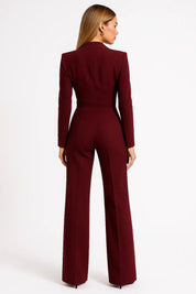 Luxe Blazer Jumpsuit met V-hals en Wide-leg Pasvorm