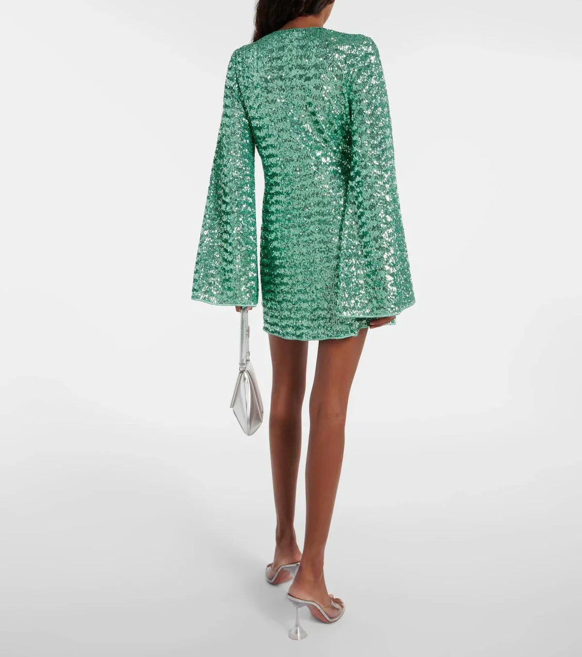 Glitter Mini Jurk - V-hals & Wijde Mouwen