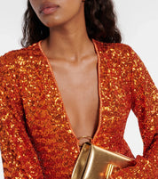 Glitter Mini Jurk - V-hals & Wijde Mouwen