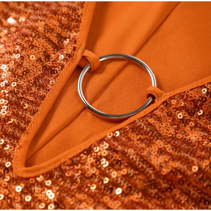 Glitter Mini Jurk - V-hals & Wijde Mouwen