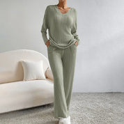 Comfortabele Tweedelig Loungewear Set Dames - Jogging Ribstof