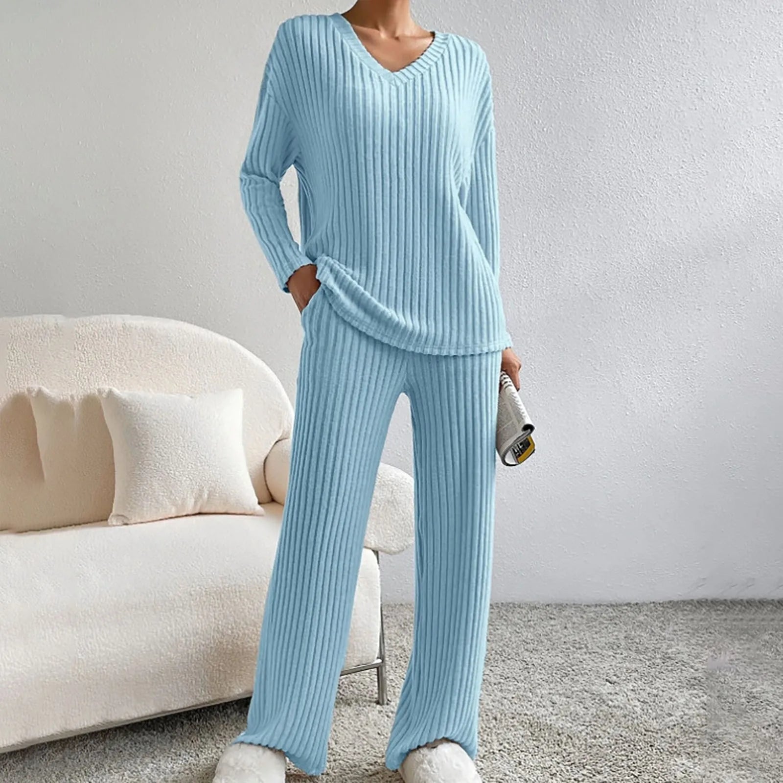 Comfortabele Tweedelig Loungewear Set Dames - Jogging Ribstof
