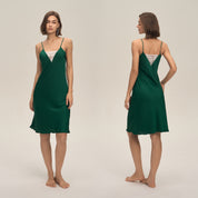 Dames Zomer Satijnen Chiffon Loungewear Sexy Kanten Panel Camisole Met Open Rug En Korte Rok