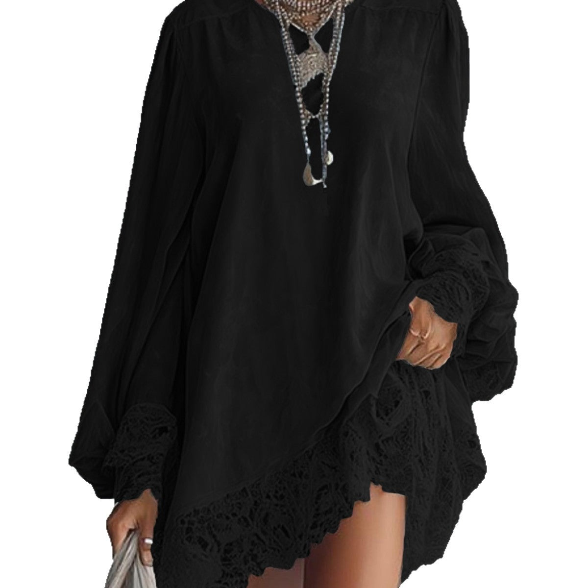 Effen kleur jurk met kant