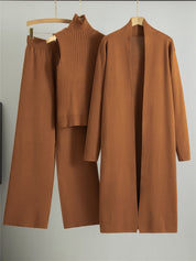 3 stuks pakken vrouwen mode breien mouwloos vest trui lang vest en wijde pijpen broek driedelige set