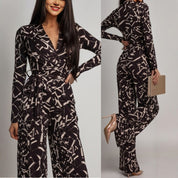 V-hals Jumpsuit met Print – Elegante Longsleeve voor Lente & Herfst