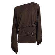 One-shoulder top met ceintuur