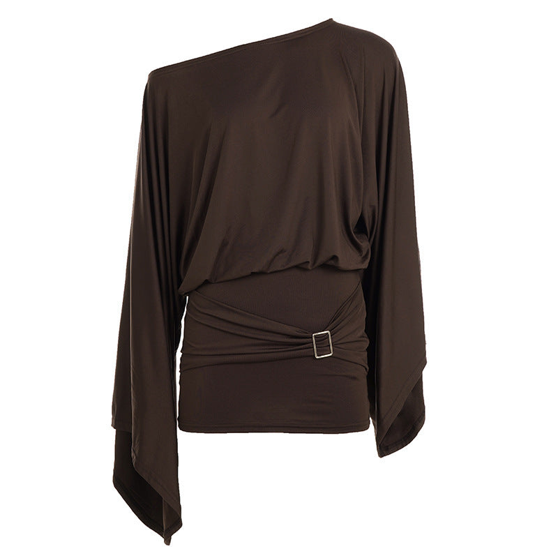 One-shoulder top met ceintuur