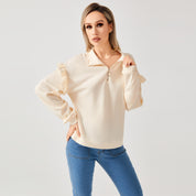 Casual sweatshirt met ruches en halve ritssluiting voor dames