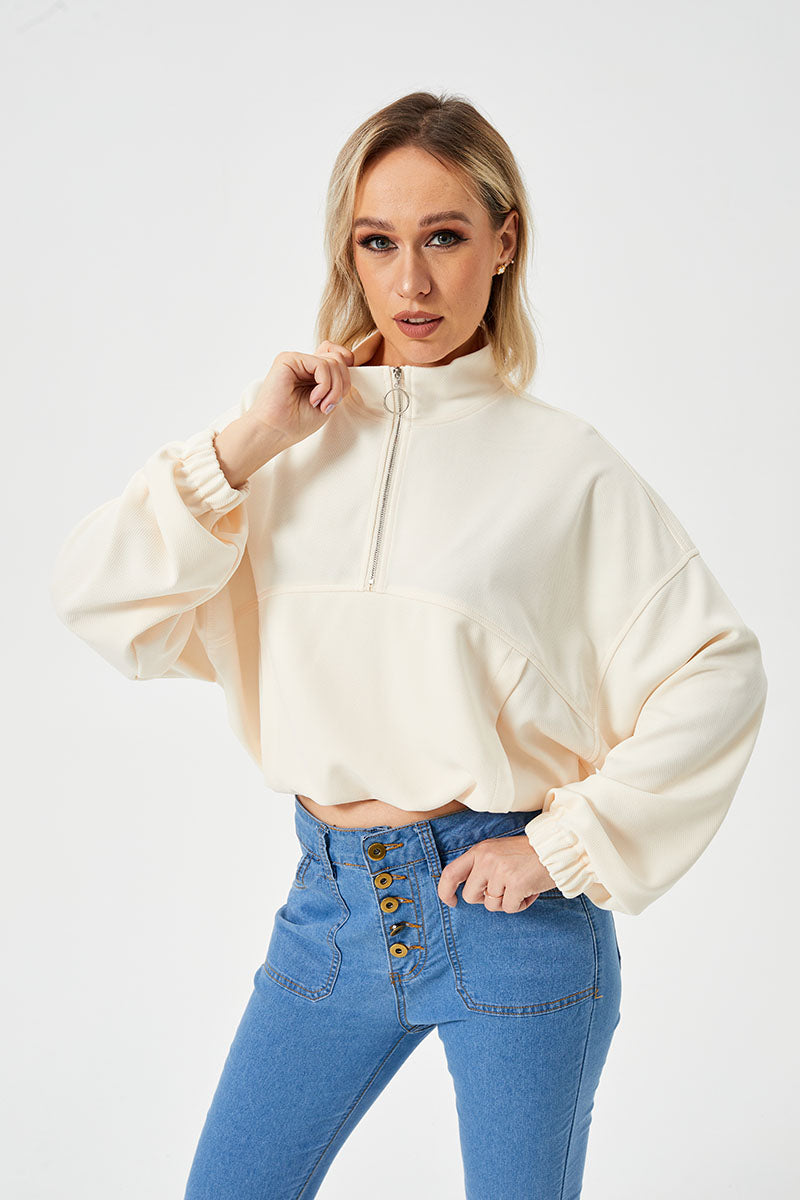 Losse casual sweatshirt met halve rits voor dames