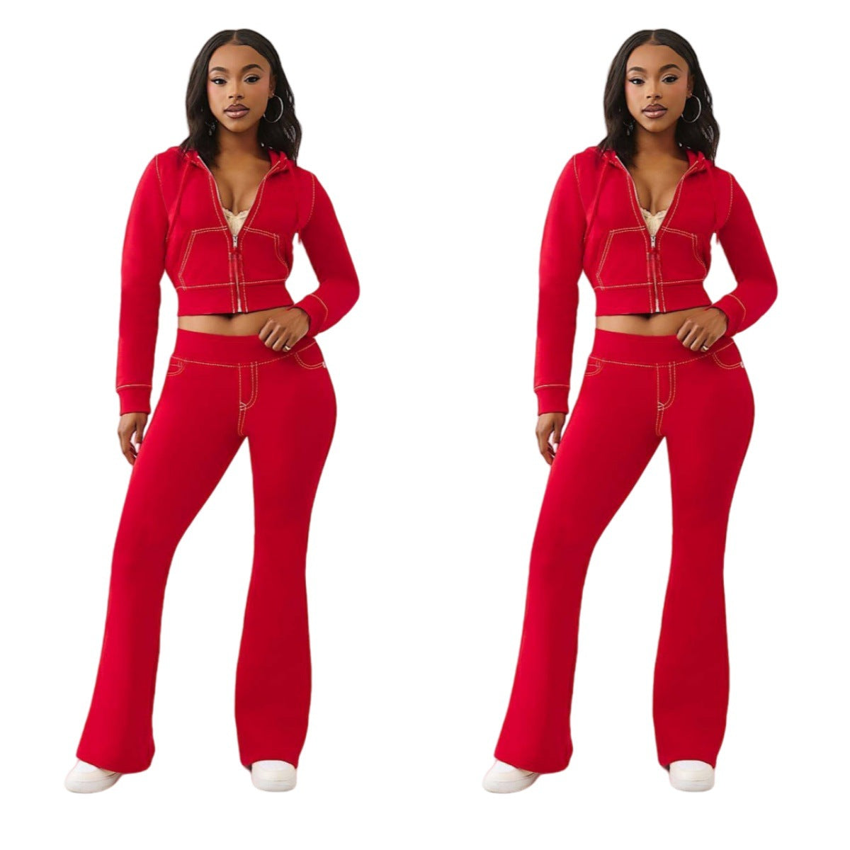 Stijlvolle casual effen kleur vest met capuchon tweedelige set