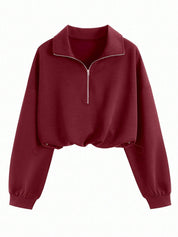 Cropped Hoodie met Rits en Taillekoord