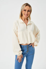 Losse casual sweatshirt met halve rits voor dames