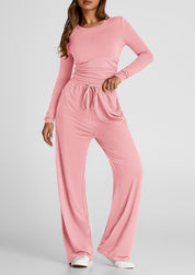 Dames Effen Kleur Casual Top En Broek Set