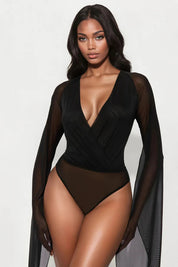 Mesh Sheer Deep-V laag uitgesneden mini-bodysuit