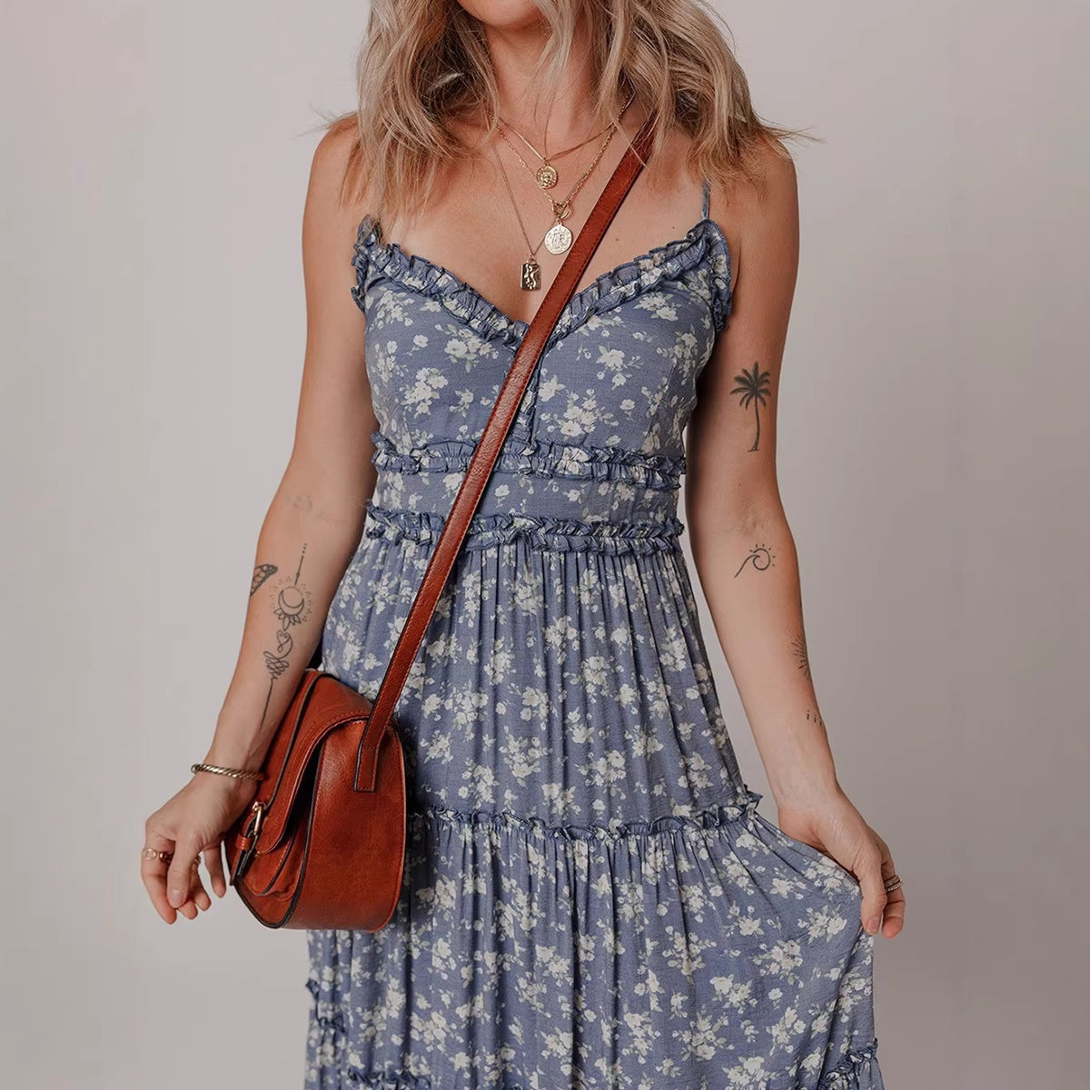 Afslankende Cinched-Waist Slipjurk Met Een Casual Bloemenprint Voor Dames